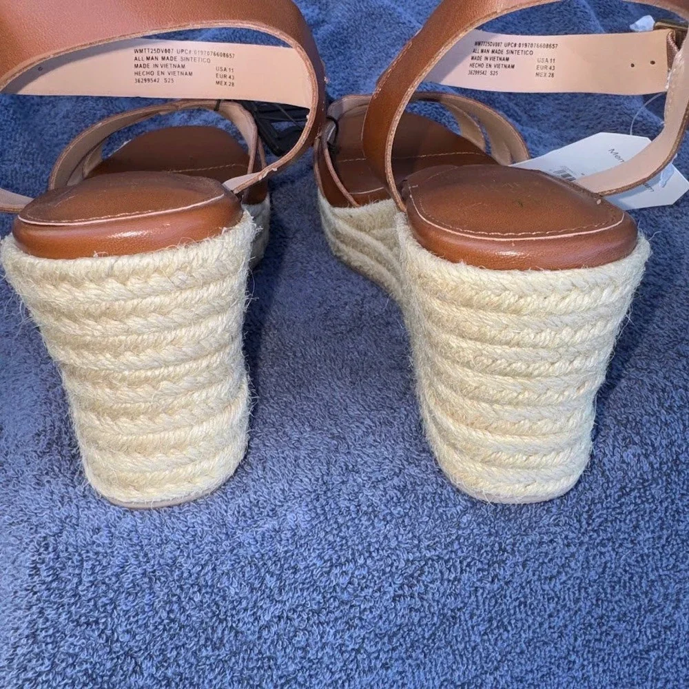 Time and Tru Women Cognac Brown Espadrille Wedge‎ Sandals Memory Foam 11